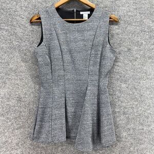 H&M Blouse Women M Medium Gray Full Zip Sleeveless Lined Wide Strap Round Neck